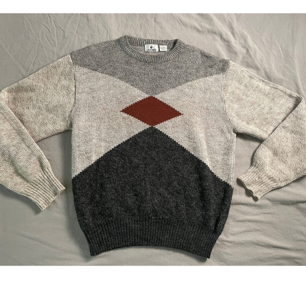 Vintage JOCKEY Sweater Bold Geometric crewneck wool blend SZ Large
